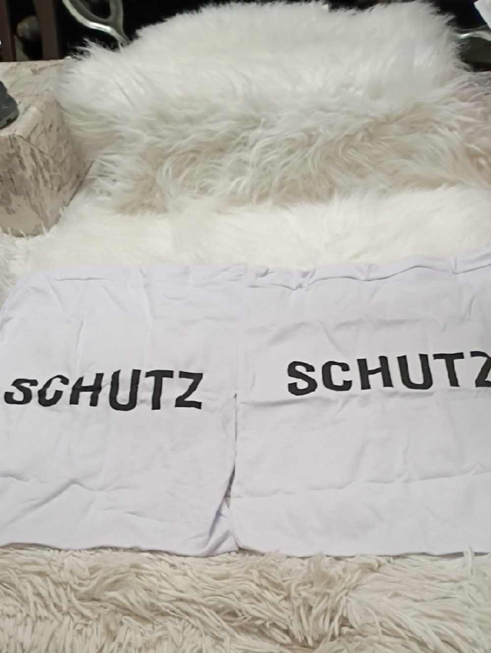 SCHUTZ Bundle Of 2 White Shoe Dust Bags with Black Logo and White Drawstrings